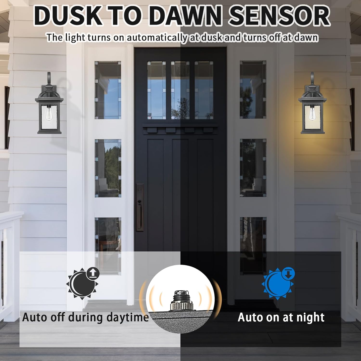 Darkaway Dusk to Dawn Outdoor Lights Fixture Wall Mount,Large 22inch Exterior Wall Light with Seeded Glass Waterproof Black Outside Wall Sconce for House Porch Hallway Garage