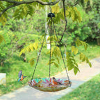 Hanging Bird Bath Outdoors Glass Bird Water Bowl Feeder Garden Decor | 12 Inch Hanging Bird Baths for Outside, Watercolour Daisy Glass Bird Water Bowl Bird Feeders for Garden, Lawn Yard Decor