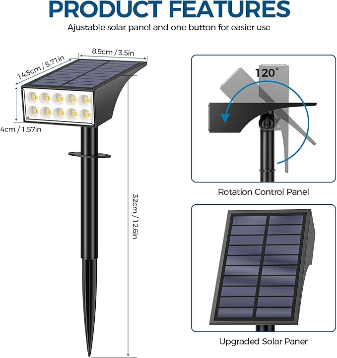 Solar Spot Lights Outdoor, Solar Lights Outdoor Waterproof IP65, 4 Lighting Modes Solar Powered Spotlights Yard Garden Landscape Pathway Solar Security Lights for Outside (Warm White, 6 Pack)