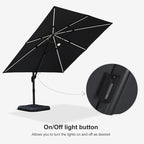 PURPLE LEAF 10 Feet Patio Umbrella Outdoor Cantilever Solar Powered LED Square Umbrella Aluminum Offset Umbrella with 360-degree Rotation for Garden Deck Pool Patio, Grey