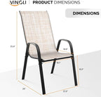 VINGLI Patio Chairs Set of 4 – Stackable Outdoor Dining Chairs with Comfortable Sling High Back Chairs and Armrests for Lawn, Poolside, Courtyard, Balcony, Garden, Yellow