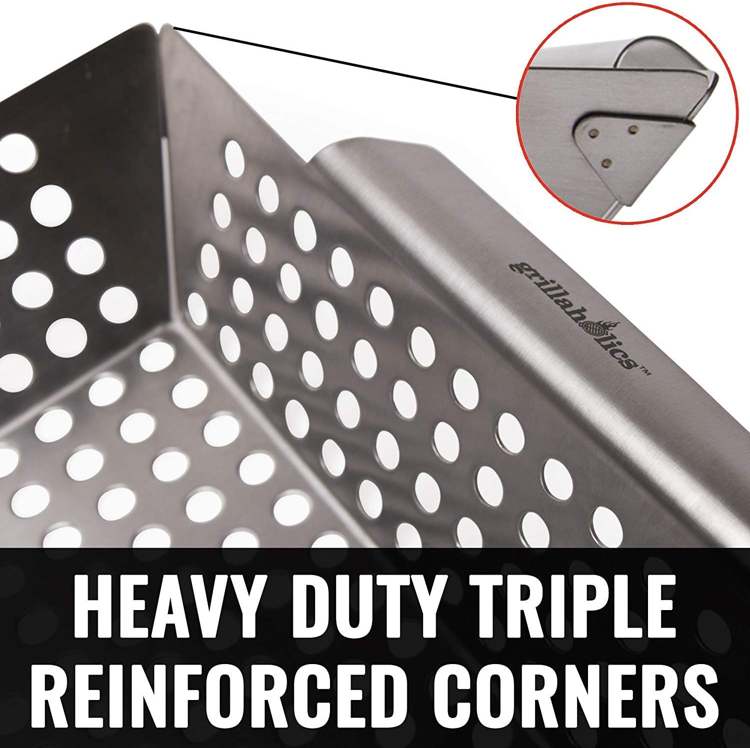 Grill Basket for Outdoor Grill - Durable Premium Stainless Steel Vegetable Grill Basket - XL Family Size BBQ Grill Basket - Perfect Grilling Accessories for Veggies, Fish, Shrimp & Kebabs | Family-Sized | Dishwasher Safe | Stainless Steel | Includes