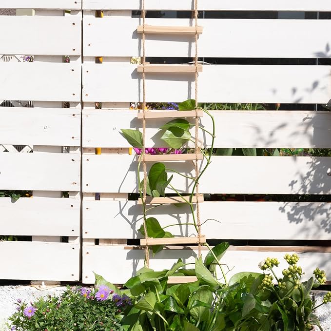 2PCS Chain Trellis for Climbing Plants - Natural Wood Indoor Plant Support, Durable 6.5 Inch by 4 Feet Design, Perfect for Pothos, Ivy, and Vines with Easy Installation Hook