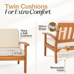 Idzo Laurent 700lbs Capacity Acacia Outdoor Loveseat, FSC Certified 2 Seater Patio Sofa with 3.9in Thick Cushions, Teak Finish Porch Couch for Garden Backyard