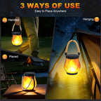 Solar Lanterns Outdoor 2-Pack with Ultra-Real Flame Lights, Dual Charging (USB/Solar), 2 Modes & Outdoor Waterproof Design — Decorative Hanging/Table Lights for Yard, Patio, Garden