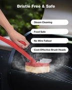 Grill Brush Bristle Free, Safe Non Metal Wire with Scraper 5 Replacement Heads, Steam Grilling Grate Cleaning Tool, Wireless Bbq Cleaner Accessory Kit Set, Outdoor Cast Iron Barbecue/Barbeque Scrubber