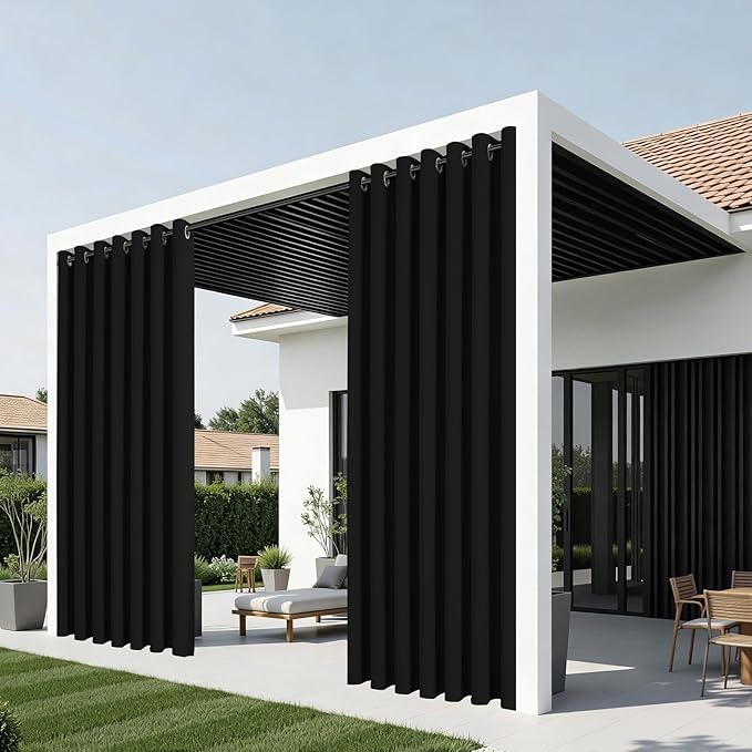 Joydeco Blackout Patio Sliding Door Curtains 96 Inches Long, Grommet Privacy Room Divider Curtains, Extra Wide Thermal Blackout Drapes for Bedroom Living Room (Black, 100Wx96L, 1 Panel)