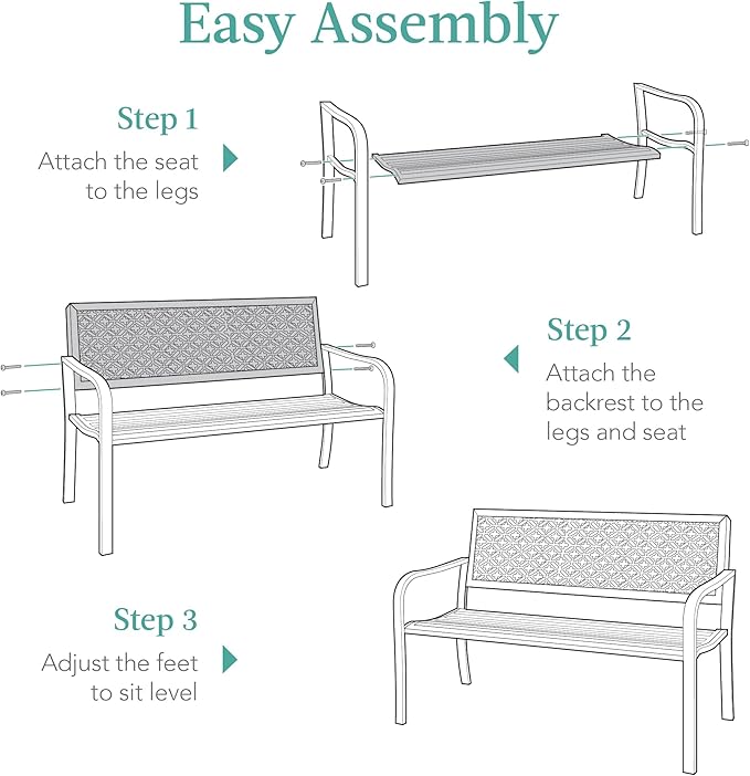 Best Choice Products Outdoor Bench 2-Person Metal Steel Benches Furniture for Garden, Patio, Porch, Entryway w/Geometric Backrest, 790lb Capacity - Peacock Blue
