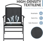 Outdoor Patio Chairs Set of 2, Folding Lawn Chairs, Black | Foldable Lightweight Dining Chairs with Armrests & Back Support, Breathable Textilene & Metal Frame for Deck, Lawn, Camping