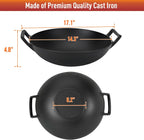 Charkettle 14" Cast Iron Wok with Handles for Gourmet BBQ System Grill | Maintains Food Flavor, Pre-Seasoned, Nonstick, Compatible with Weber Gourmet BBQ System, Campfire and Rocket Stove Use