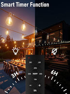 luckystyle 50FT LED Outdoor String Lights with Remote,16+1 Shatterproof Bulbs Waterproof and Dimmable Patio Lights for Porch, Garden, Backyard, Deck, Balcony, 2200K, Hanging Lighting