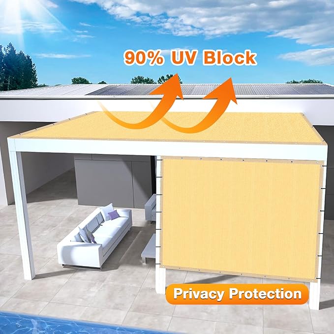 Artpuch Outdoor Pergola Shade Cover 7x9 FT Sun Shade Cloth with Grommets Sand 90% UV Protection Canopy Patio Privacy Screen (Customized Available)