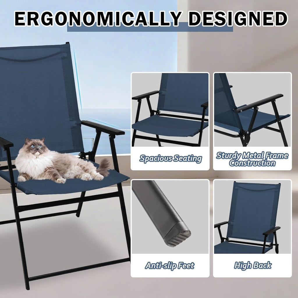 YLGJ&TIDY Folding Patio Chairs Set of 2 Stackable Outdoor Chairs with Armrests Backrest Portable Folding Chair for Patio Garden Camping Fishing Yard Lawn,No Assembly (Blue, 2 Pcs)