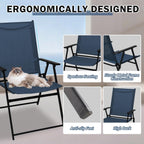 YLGJ&TIDY Folding Patio Chairs Set of 2 Stackable Outdoor Chairs with Armrests Backrest Portable Folding Chair for Patio Garden Camping Fishing Yard Lawn,No Assembly (Blue, 2 Pcs)
