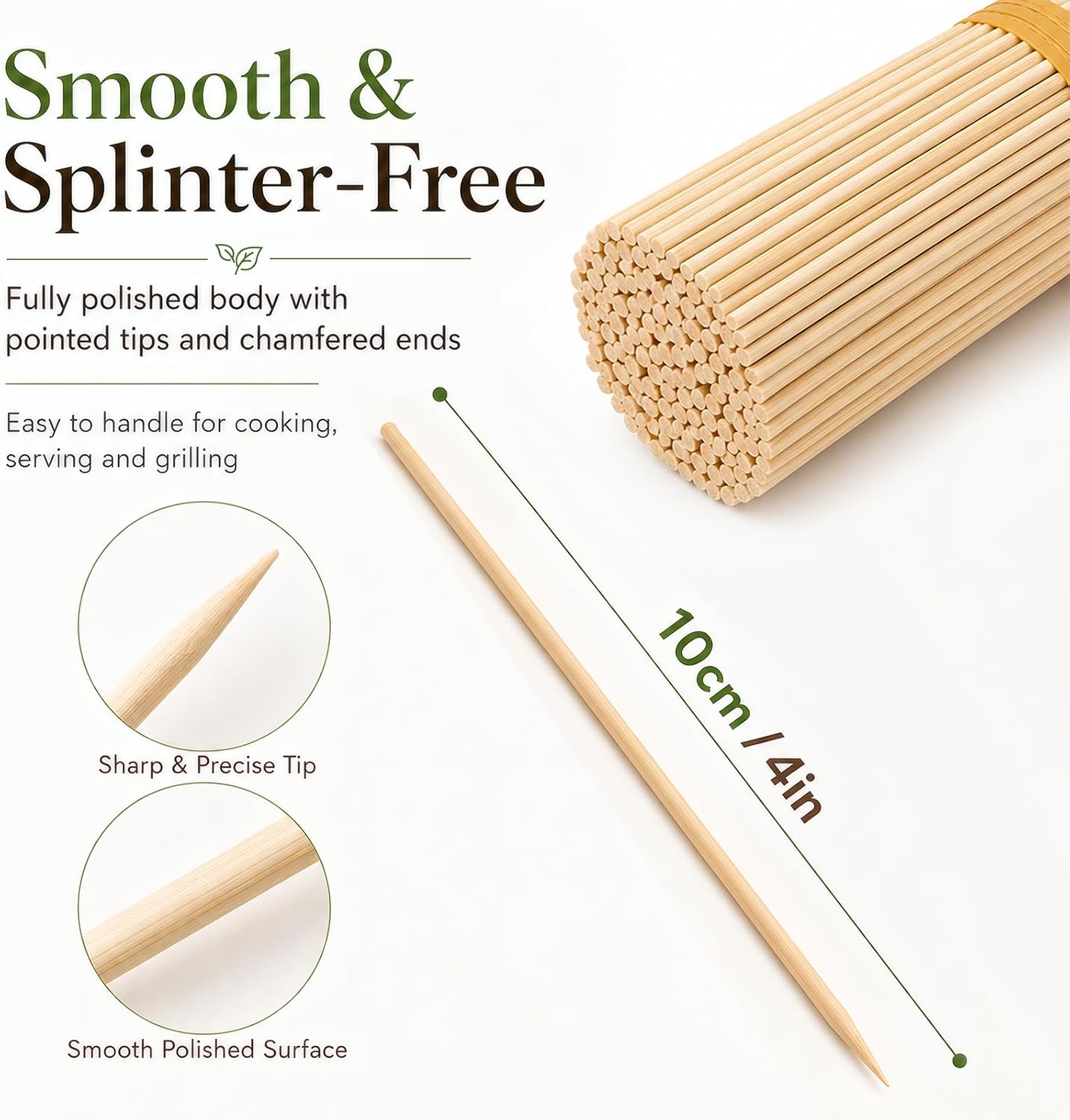 Hysagtek 400 Pcs Wood Skewers 4 Inch Bamboo Skewers - Fruit Skewer Chocolate Fountain Sticks Fondue Sticks for Appetizer, BBQ, Cocktail, Kabob, Chocolate Fountain, Barbecue, Party (10cm/4in)