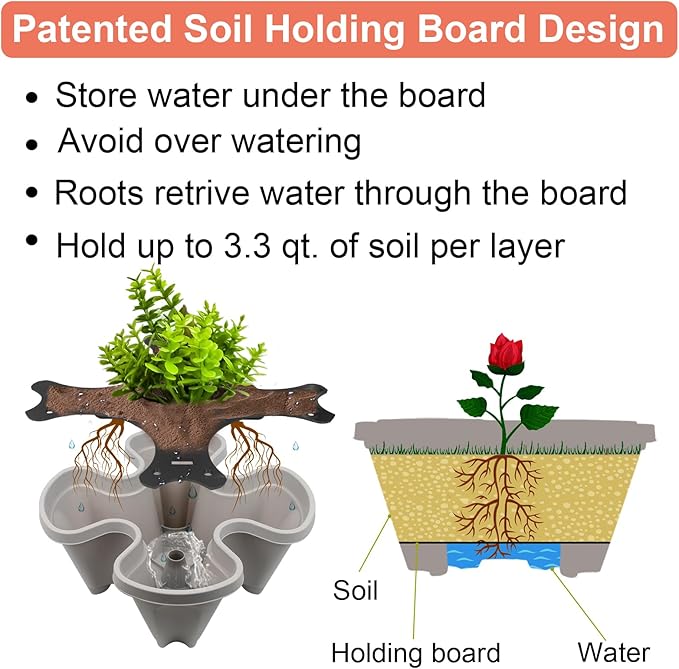 GameXcel Vertical Planter, 6 Tier Stackable Strawberry Planter with Garden Tool Set, Movable Indoor/Outdoor Garden Herb Pot for Growing Vegetables and Succulents, Gray