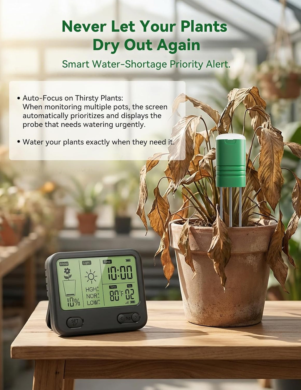 nexuslab wireless soil moisture meter with lcd receiver, side view