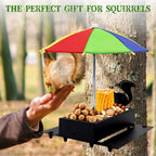 Squirrel Feeder with Umbrella Metal Squirrel Feeders for Outside Funny with Corn Cobs Durable Squirrel Picnic Table Feeder with Solid Structure Cute Chipmunk Feeder for Corn Peanuts