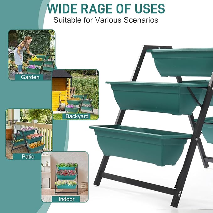 Vertical Garden Planter, Raised Garden Beds Outdoor with Drainage System for Vegetables, Flowers, Herbs, Sturdy Planters for Outdoor Plants (Green, 39.6 X 25.6 X 30.7 Inch)
