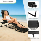 Folding Lounge Chairs for Outside, Beach Patio Lounge Chair, Sunbathing/Tanning Chair with 4 Adjustable Backrest & Cup & Pillow,Holds 330 Lb, Outdoor Garden Pool (Deep Black)