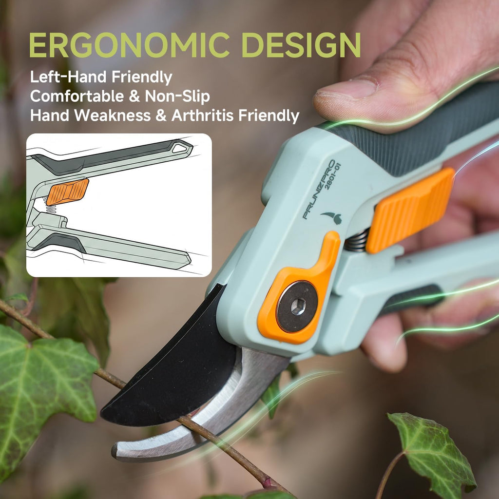 PrunePro® 8.2" Pruning Shears Ultra Sharp Lightweight Bypass Plant Clippers | German Stainless Steel Adjustable Handle Width Ergonomic Small Hands Arthritis Friendly Effortless Cut Up to 1" Garden Tools