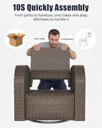 Outdoor Swivel Recliner Chair, All-Weather Wicker Reclining Patio Chair with Adjustable Backrest and Footrest