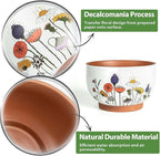 YBX 8 Inch & 6 Inch Terracotta Plant Pots, Flower Pots for Indoor Plants with Drainage, Planters with Floral Accent for Indoor Plants (French Country)