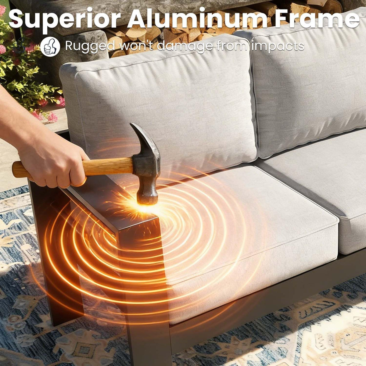 5 pieces modern aluminum patio furniture set, outdoor, side view