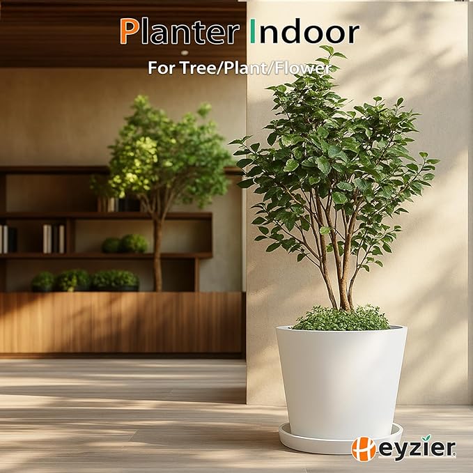 Wide Planters for Outdoor Plants, Extra Large Indoor Flower Pots for Garden, Front Porch, Patio - Round Resin Planter Set of 2 (White, 20 inch - 2 Pack with Saucers)