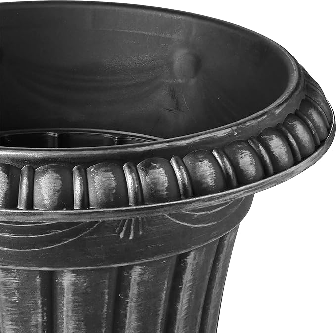 Arcadia Garden Products PL10SL Classic Traditional Plastic Urn Planter Indoor/Outdoor, 15" x 13", Brushed Silver