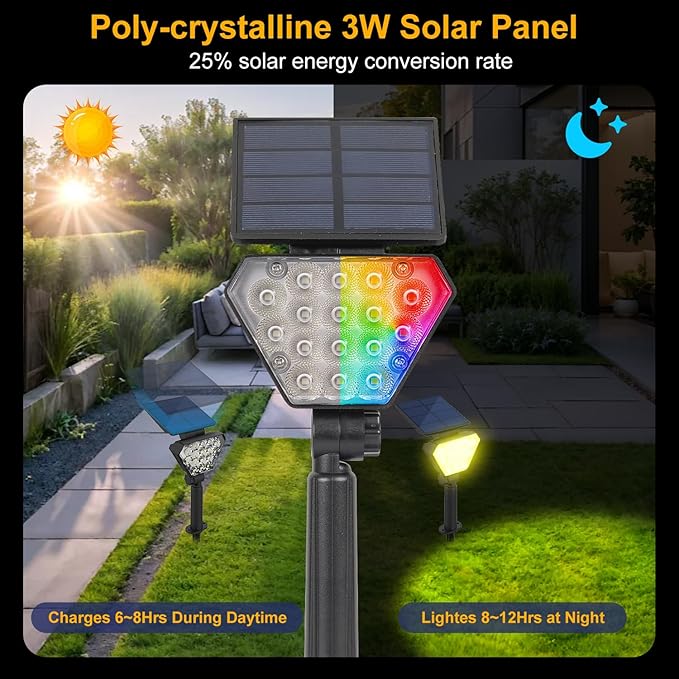 T-SUN Solar Spotlights Outdoor, Color Changing Landscape Lights, Halloween Lights Outdoor IP65 Waterproof Landscape Lighting Auto On/Off for Garden Yard Lawn Pathway, 12-Pack