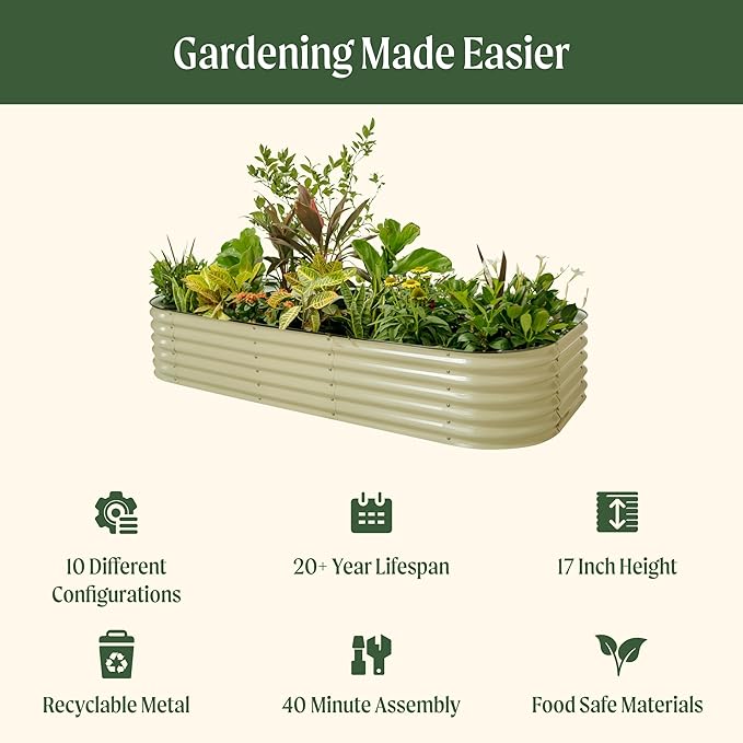 Vego garden Raised Garden Bed Kit, 17" Tall 10 in 1 Jumbo Modular Raised Garden Beds Metal Planter Box for Vegetables, Flowers, Herbs, British Green