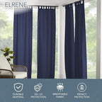Elrene Home Fashions Matine Weatherproof Tab-Top Indoor/Outdoor Solid Color Curtain Panel for Porch, Pergola, Patio, Deck, 52”W x 108”L, Blue