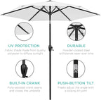 Best Choice Products 7.5ft Heavy-Duty Round Outdoor Market Table Patio Umbrella w/Steel Pole, Push Button Tilt, Easy Crank Lift - White