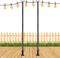 8FT Heavy Duty String Light Poles for Ground (2Pack) | Adjustable Metal Poles for Outdoor String Light Hanging with Flange Base, Backyard, Garden, Patio, for Party
