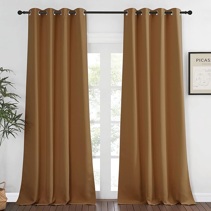 NICETOWN Bedroom Curtain Room Darkening Drapery 102 inches Length - Home Fashion Thermal Insulated Grommet Room Darkening Curtain for Living Room (Gold Brown, 1 Panel, 52 x 102 inches)