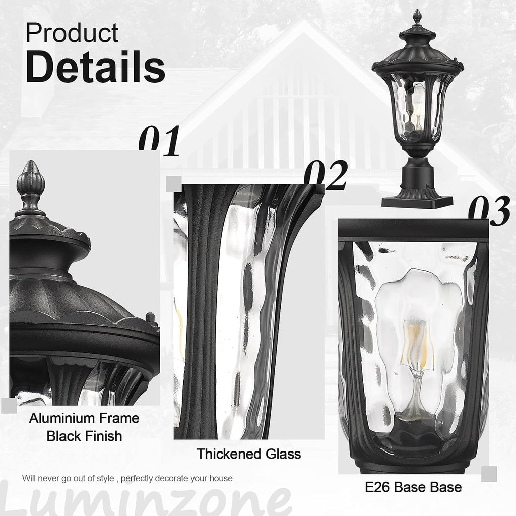 Outdoor Post Lights Fixtures, 18'' Medium Black Aluminum Waterproof and Anti-Rust Pole Lantern Lighting Fixture for Walkway, Patio, Porch