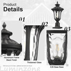 Outdoor Post Lights Fixtures, 18'' Medium Black Aluminum Waterproof and Anti-Rust Pole Lantern Lighting Fixture for Walkway, Patio, Porch