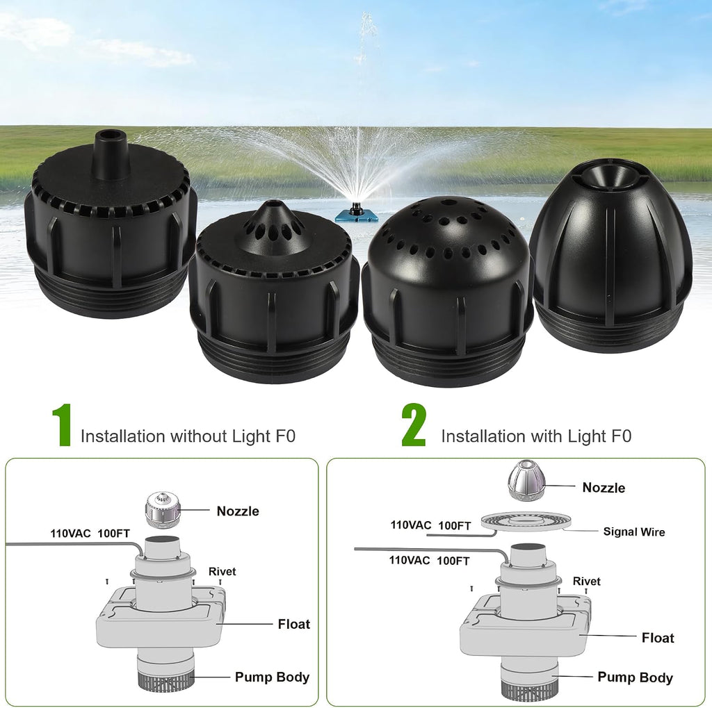 Goldlife Pond Fountain Aerator Nozzle - N3 Nozzle Kit, 4-in-1 Unique Water Flow Modes, Black ABS Water Spray Sprinkler Head, Replacement Fountain Aerator Pump Nozzle for Garden Pond Lake