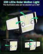 Solar Lights Outdoor, In-Ground or Wall Mount, 180° PIR Motion Sensor, 236 LED 2500 Lumens 360° Illumination Solar Security Flood Light, Dusk to Dawn, 3 Modes, IP65 Waterproof, 4 Pack