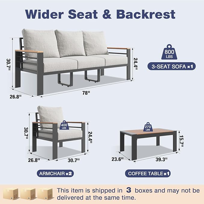 Aoxun Aluminum Patio Furniture Set with Umbrella 5 Seats, Oversized Outdoor Sectional with Washable Thick Cushions, Coffee Table and Waterproof Cover, Patio Conversation Sets for Porch, Balcony, Deck