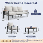 Aoxun Aluminum Patio Furniture Set with Umbrella 5 Seats, Oversized Outdoor Sectional with Washable Thick Cushions, Coffee Table and Waterproof Cover, Patio Conversation Sets for Porch, Balcony, Deck