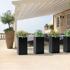 Metal Large Planter Box 15" L x 15" W x 30" H, Heavy Duty Tall Rectangle Outdoor Planter Box with Removable Insert Shelves for Porch, Garden, Patio, Yard (Black)