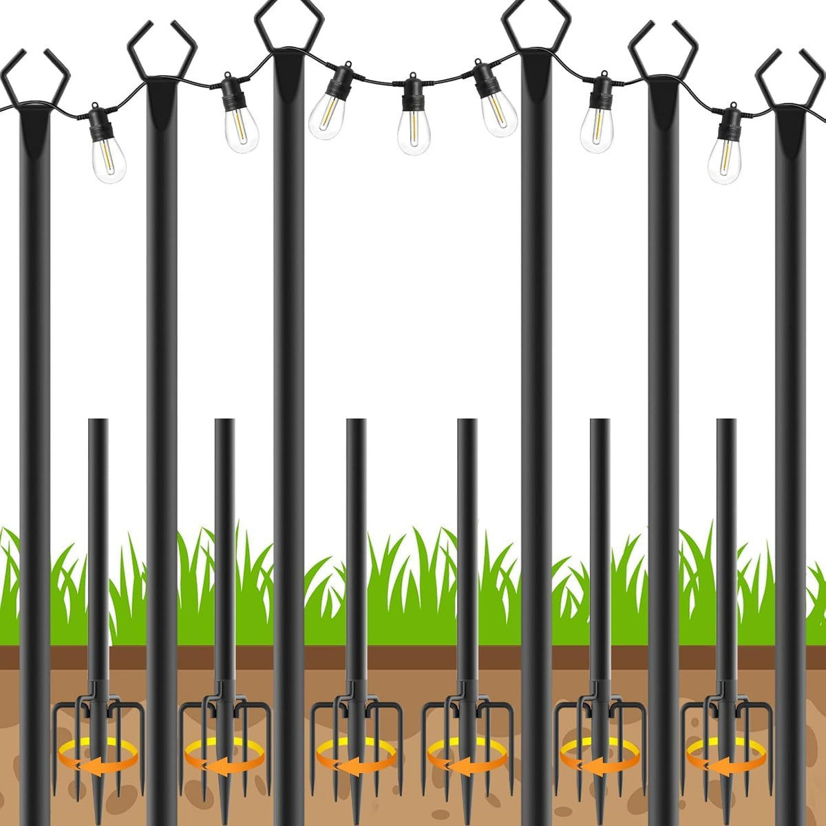 ahrlhr 6 pack string light poles, outdoor string, main product view
