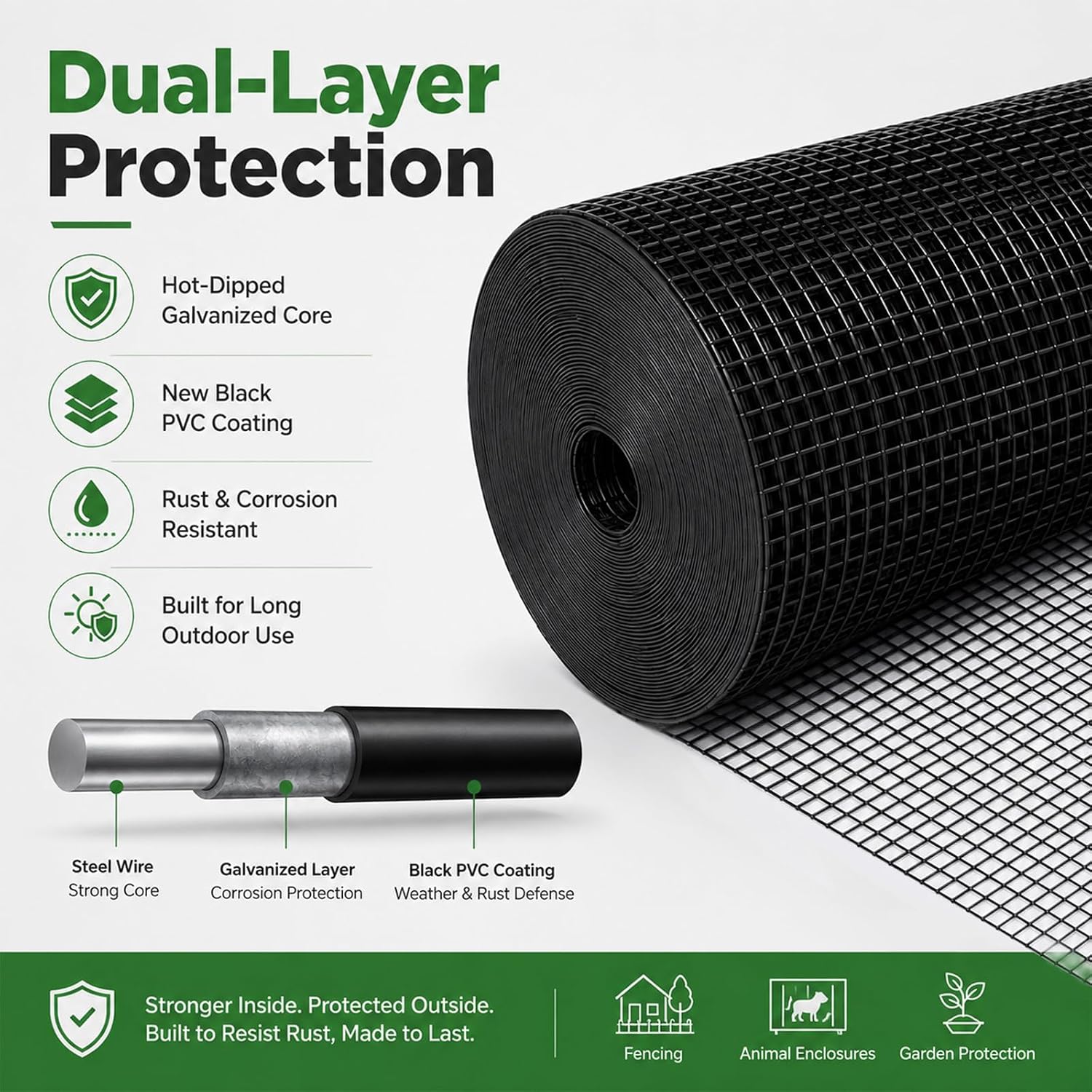 Black Hardware Cloth 1/2 in. x 4 ft. x 100 ft. 19-Gauge | Vinyl Coated Chicken Wire Mesh Roll, Chicken Wire Fencing, Garden Fencing, Rat Wire, Gopher Mesh