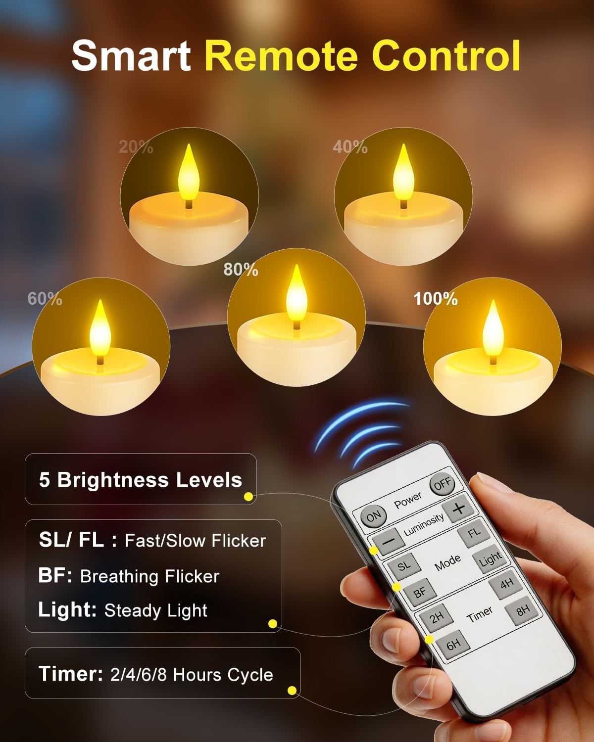 SoulBay Rechargeable Flameless Tea Lights, Up to 100H Runtime Flickering LED Votive Candles with Remote & Timer, 1.38" Warm White Fake Wax for Holiday Centerpieces & Home Decor, Set of 6