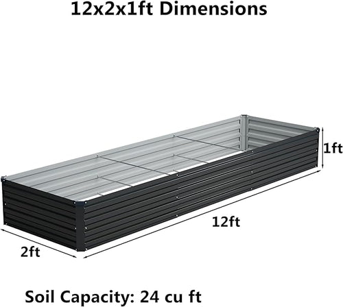 12x2x1 ft(2 Pack) Galvanized Raised Garden Bed,Outdoor Planter Box Metal Patio Kit Planting Bed for Vegetables Flowers and Succulents,Black