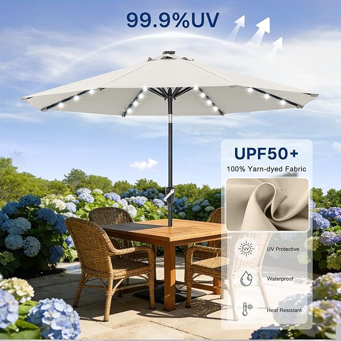 ABCCANOPY Durable Solar Led Patio Umbrellas with 32LED Lights 11FT (Light Beige)