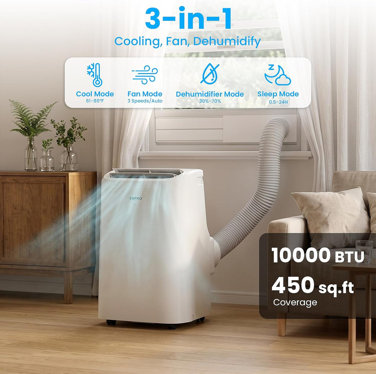 zafro portable air conditioners, 10000 btu (6000 btu shown in use