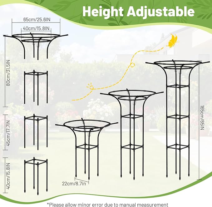 Garden Trellis for Climbing Plants Outdoor, 65 Inch Mushroom Top Trellis for Climbing Plants, Plant Trellis Support for Potted Plants Climbing Vine Rose Clematis Vegetable Trellis, 1 Pack (2)